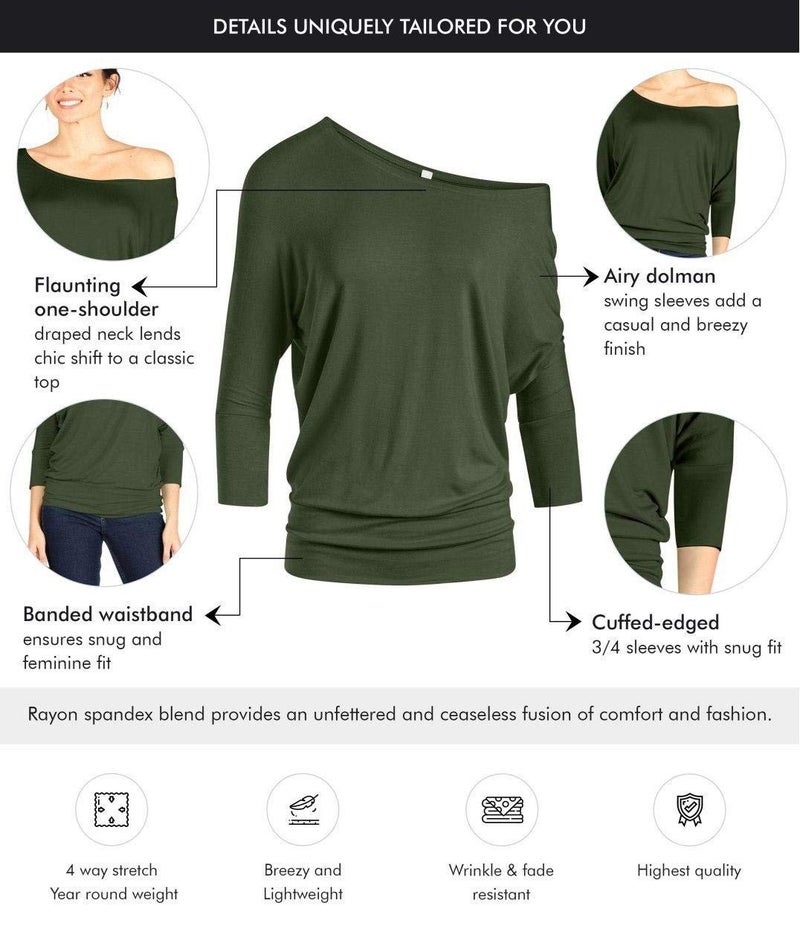 Simlu Emerald Green Long Sleeve Shirt Women Dolman Drape Tunic 3/4 Sleeve Top (Size Medium, Emerald) - Image 5